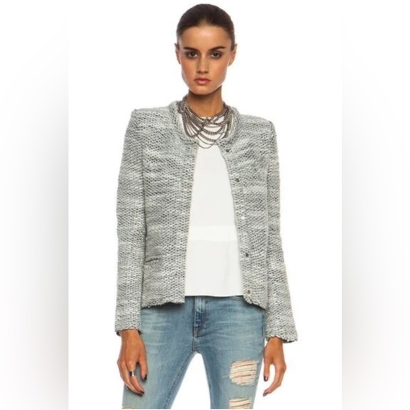IRO Jackets & Blazers - IRO Carene Knotted Boucle Knit Gray Wool Blend Snap Button Jacket Sz FR 40/US 8